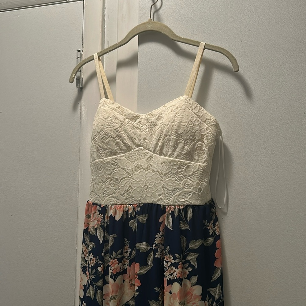 Lily Rose Maxi Floral Dress with white floral top and flowing skirt